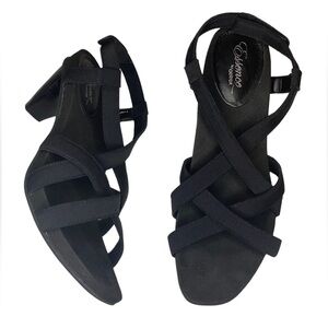 Essence By Aetrex strappy sandals heels black shoes womens size 9 Wide